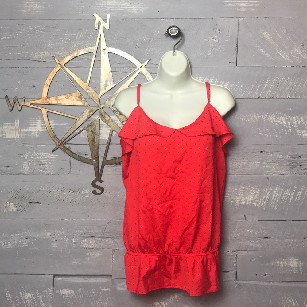 Cute red ruffle cami with black polka dots - Picture 1 of 7